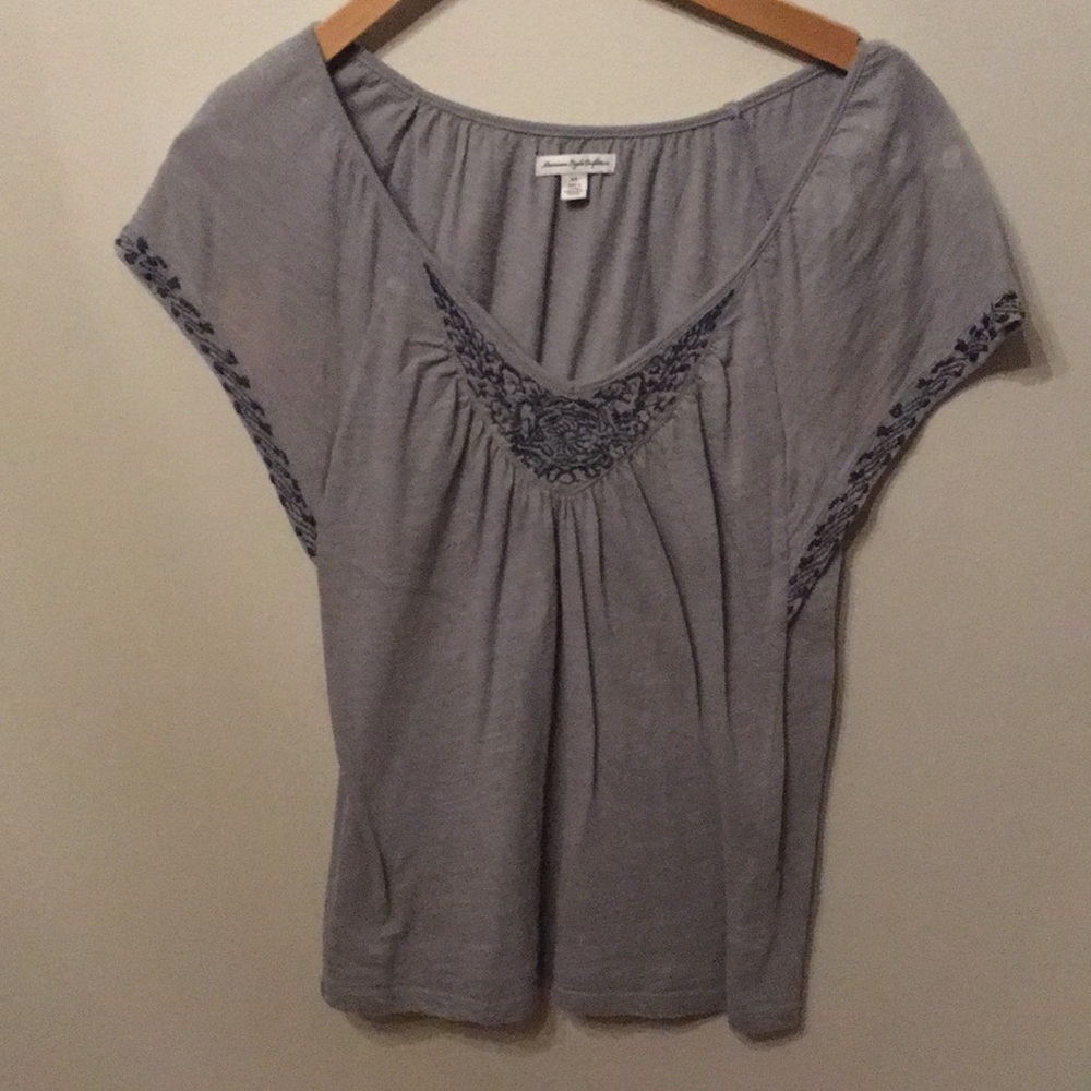 American Eagle embroidered flutter sleeve top